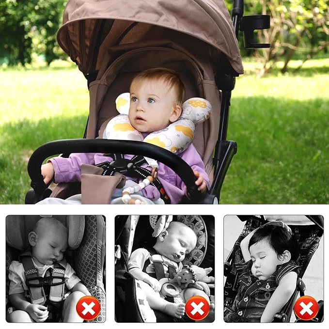 vocheer Baby Travel Pillow(Upgraded), Head and Neck Support Pillow for Pushchair, Car Seat,Stroller, Bouncer, Cotton(Cloud)