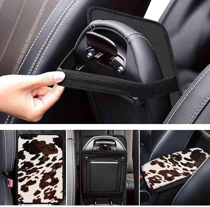 Coldinair Brown Cow Print Universal Car Center Console Pad Soft Armrest Protector Cover Fit for Most Vehicle,SUV,Truck,Car Interior Accessories Decor