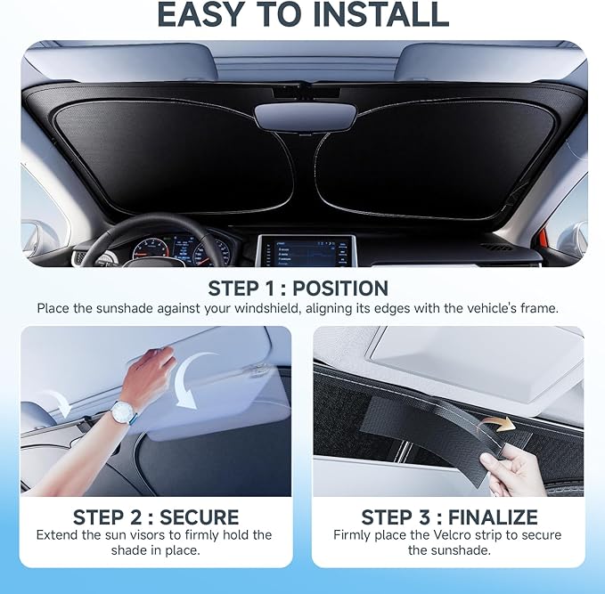 [Upgrade] DooGooCoo Windshield Sun Shade - Small, Sunshade for Car Windshield [Heat Shield & UV Block] Car Sun Shade Protect Interior & Keep Car Cooler Foldable Front Windshield Shade (57x29 Inches)
