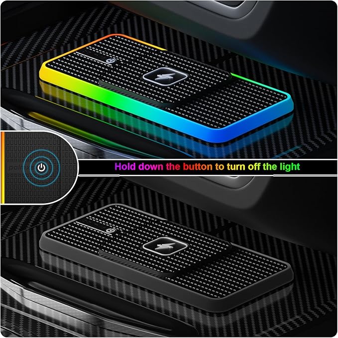 Wireless Charger Car Charging Pad,POLMXS 15W Wireless Phone Charger,RGB Cell Phone Cordless Charging Mat Compatible with iPhone 16/15/14/13/12 Galaxy S23 S22 S21 Note10(k1)