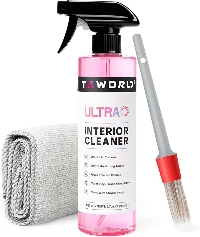 Premium Car Interior Cleaner (17oz Brush + Towel) | Interior Car Cleaner for Leather, Vinyl, Glass & Plastic | Residue-Free Matte Finish for Upholstery, Dash, Trim & Screens - Safe on All Surfaces