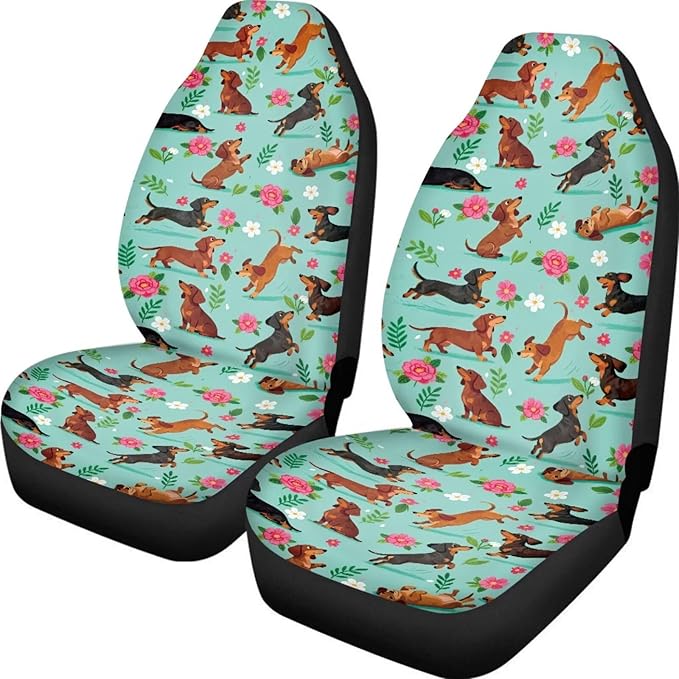 BIGCARJOB Dachshund Car Seat Cover Set for Women Cute Auto Interior Accessories Vehicle Bucket Seat Pad Auto Front Seat Protectors Fit Most Vehicle Cars Sedan