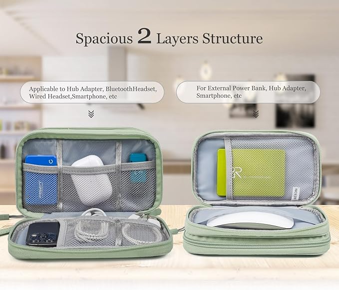 Electronic Organizer Travel Cable Accessories Bag,Electronic Organizer Case,Electronic Accessories Organizer Bag for Power Bank, Charging Cords, Chargers, Mouse, USB Cable, Earphones (Mint Green)