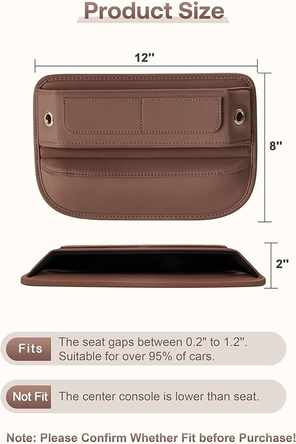Universal Fit Premium Leather Car Seat Gap Filler Organizer, Center Console Organizer with Card Slots, Clever Gifts for Car SUV Truck Owners (Brown, 1 Pack)