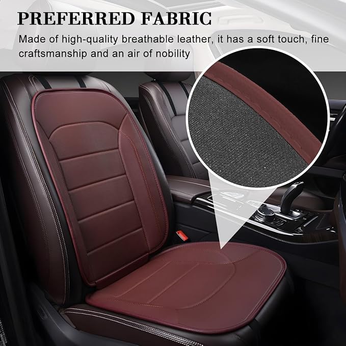 Car Seat Cushion, Leather Soft Breathable Non-Slip Vehicle Front Driver Seat Cover Pad, Comfortable Auto Interior Chair Protector Cushion, Universal for Truck SUV Sedan (Coffee)