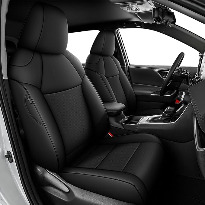 AOMSAZTO Custom Fit Seat Covers for Toyota RAV4: 2022 2023 2024 2025 SE Hybrid, 2019 2020 2021 2022 2023 2024 2025 Prime & XSE Hybrid - Full Set Waterproof Faux Leather (Black)