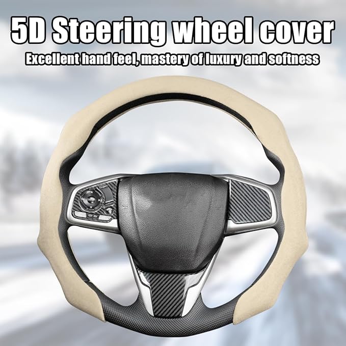 Mandark Car Steering Wheel Cover, Suede Sport Vehicle Steer Wheel Protector Fitting 15 Inch, Non-Slip Comfortable Automotive Interior Decoration Accessories, Universal for Most Cars (Light Yellow)