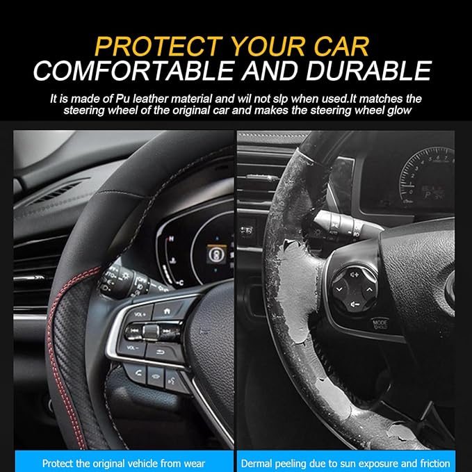 Mandark Car Steering Wheel Cover, 15 Inchs Microfiber Leather Non-Slip Vehicle Steering Wheel Protector, Breathable Auto Interior Protection Accessories, Universal for SUV Sedan Truck (Black/Red-A)