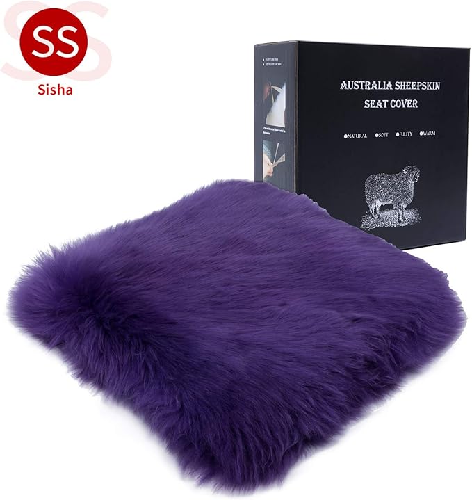 Winter Warmth: Universal Sheepskin Seat Cushion Cover - Natural Wool, for Cars, Trucks, SUVs & Vans - Cozy & Stylish Driving Companion Front Purple