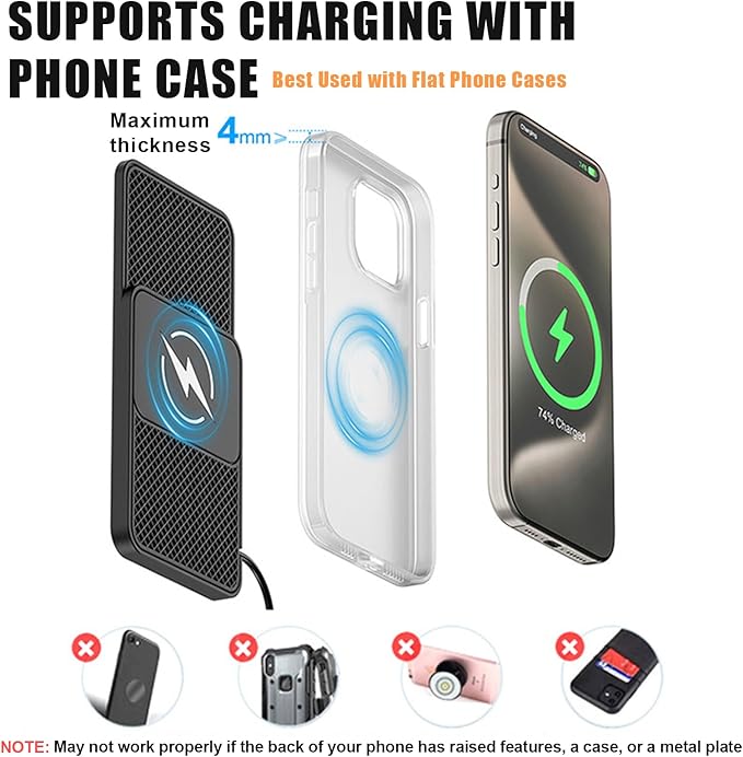 Wireless Car Phone Charger for Honda Civic Type R (FK2) 2015 – 2017, Type C/USB 20W Fast Charging Pad, Non-Slip Charging Station for Travel Home Office Desk, Lightweight,Type-C