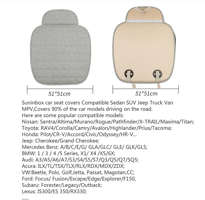 Suninbox Car Seat Cover,Linen Bottom Car Seat Covers,Universal Cloth Car Seat Cushion Cooling Breathable Ventilated Front Seat Only[Gray] Automotive, SUV, Truck, and Van