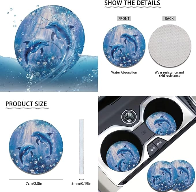 Blue Ocean Car Accessories for Men Women Cute Dolphin Steering Wheel Cover Car Armrest Cover Handbrake Coer Auto Interior Sets