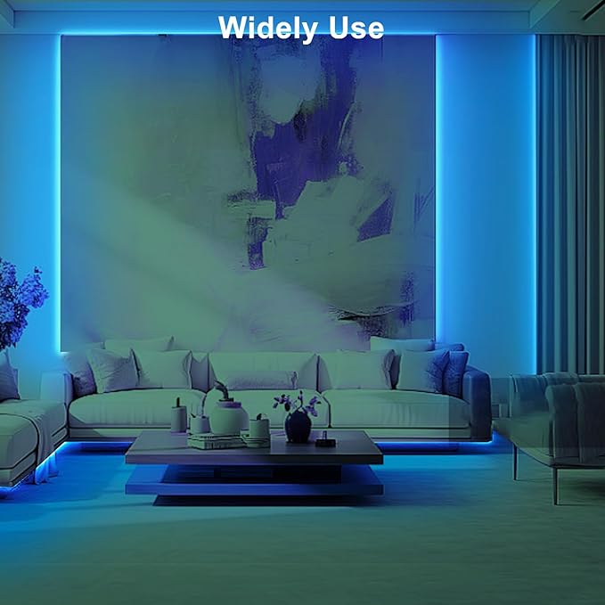 Tatazone 32.8ft Ice Blue COB Led Strip Lights with RF Remote, Dimmable Bright Adhesive Indoor Led COB Light Strip for Cabinet, Painting, Room, Bed