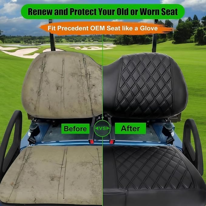 Club Car Precedent Seat Covers, Golf Cart Seat Covers for Precedent OEM Ordinary Seat-Thick Premium Marine Leather Custom Diamond Comfortable/Anti-Scratch/Anti-Fading/Easy to Install