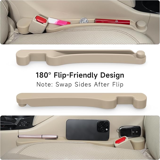 Givifive Car Seat Gap Filler Set of 2, 3IN1 Seat Side Gap Filler Plug with Storage Slot & Hook Function, Soft Foam Universal Fit Car SUV Truck Fill Gap Between Seats Console Organizer（Narrow Beige）