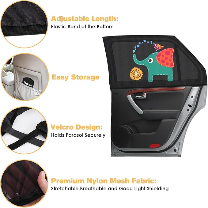 Car Window Shades for Baby, 2 Pack Car Sun Shades with UV Protection, Universal Fit Stretchable Side Window Sunscreen Sun Shades, Rear Window Shades for Kids 21.7 * 39.4 inches