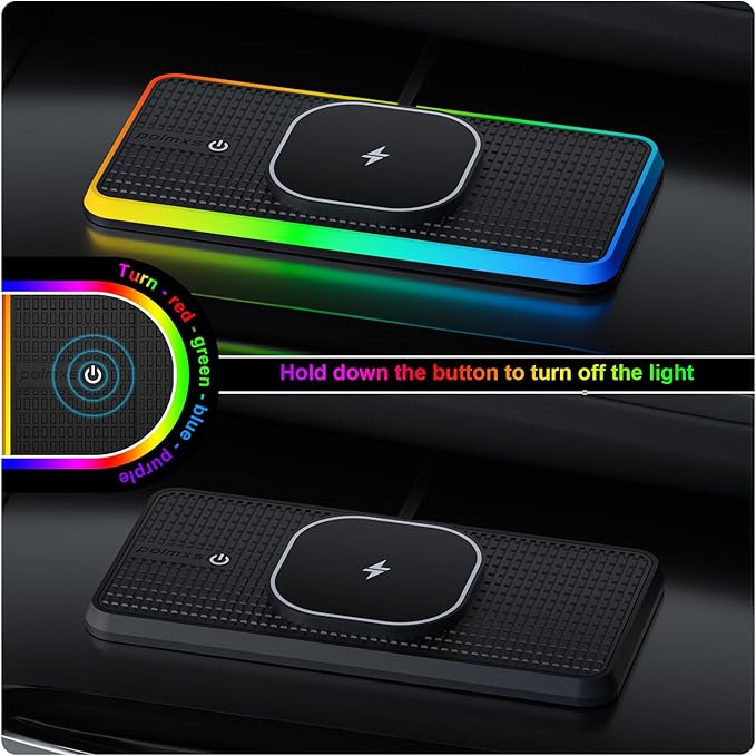 Magnetic Wireless Car Charger Charging pad, POLMXS 15W Wireless Phone Charger Cell Phone Cordless Charging mat for car Compatible with iPhone 12/13/14/15/16 Pro Max Xs Airpods Earbuds (K1MAG)