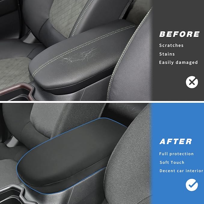 INTGET Center Console Armrest Cover for Toyota RAV4 Accessories 2025 2024 2023 2022 2021 2020 2019 Leather Middle Console Lid Cover Arm Rest Covering Car(Black with Cushion Flat)