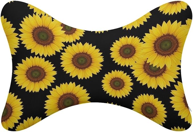 2 Pack Car Neck Pillow Compatible with Floral Black Yellow Flowers Sunflower, Softness Car Headrest Pillow for Driving with Adjustable Strap, Memory Foam and Breathable Removable Cover