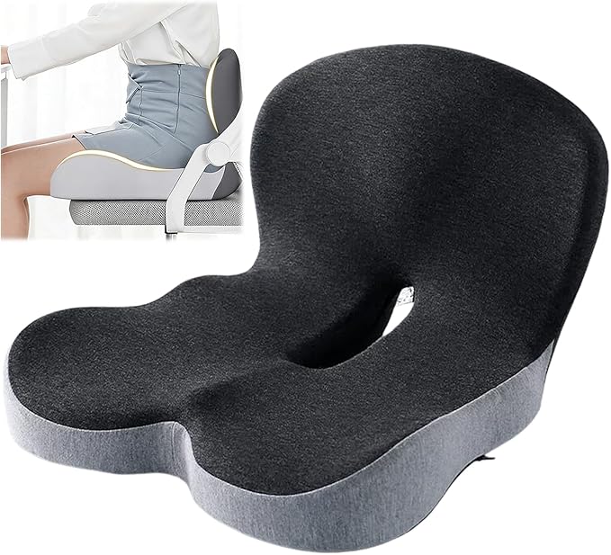Back and Seat Cushion, Car Seat Cushion, Soothe+ Cushion, Memory Foam L-Shaped Integrated Seat Cushions Lumbar & Lower Back Support for Office Chair, Car (A-Black Grey)