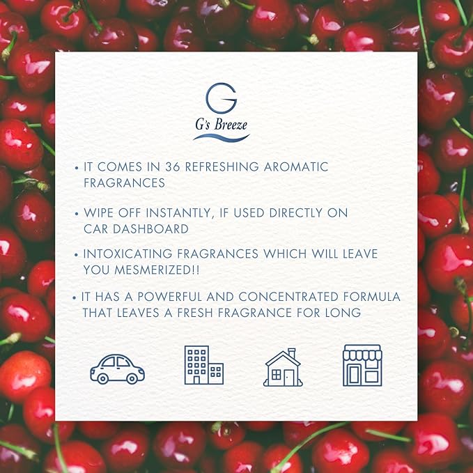 G's Breeze Cherry Air Freshener – Sweet, Vibrant & Long-Lasting Aroma of Ripe Cherries – Playful, Refreshing for Home, Car, or Office – Fruity Scent That Brightens Any Space – 48-Hour Duration