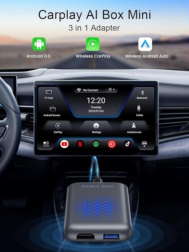 Wireless Carplay & Android Auto Adapter, Carplay AI Box 2.0 with YouTube/Netflix/Tiktok, Streaming HDMI Devices Carplay Dongle for OEM Wired CarPlay Cars，Grey