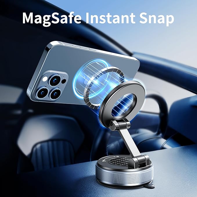 Car Phone Holder for Magsafe, Suction Cup Phone Mount 360° Adjustable Vacuum Magnetic Phone Holder, Cell Phone Holders for Your Car Compatible with iPhone 17 Pro Max 16 15 14 13 12 (Carbon Fiber)
