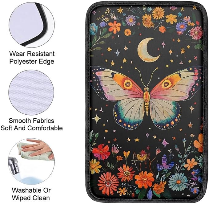 Moon Moth Car Armrest Cover Pad for Women Breathable Center Console Arm Rest Protector Cover Universal Fit Moth Car Accessories
