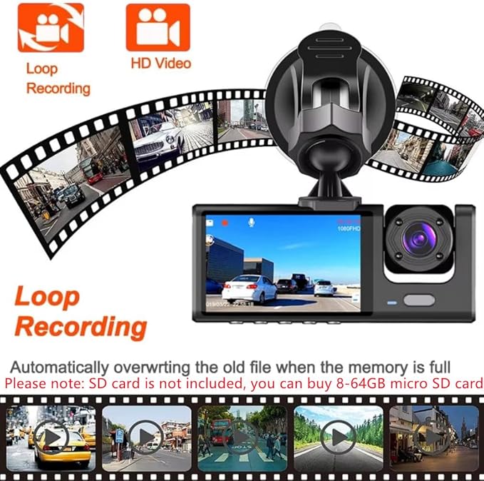 Dual Dash Camera for Car Front and Inside Dash Cam Car Security Video Recorder with Audio 1080P Vehicle Cam Plug and Play, WDR, Night Vision, G-Sensor Auto Lock, 2 Inch Screen