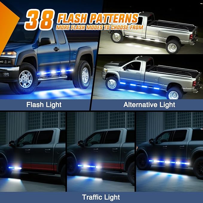 Nilight 2PCS 70 Inch Emergency Strobe Light Strip with Controller 864 LED Blue White Running Board Lights Flexible Side Flashing Warning Caution Safety Waterproof for Truck Construction Pickup