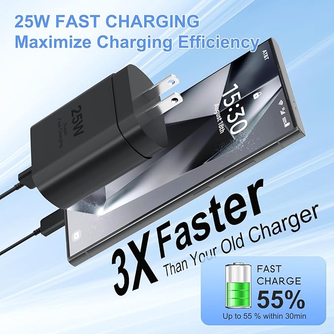 Samsung Super Fast Charger Type C Kit,25W PD USB C Wall/Car Charger for Samsung Galaxy S26/S25/S24/S23/S22/Plus/Ultra/FE/Note 20/10/A71,2020/2018 Pad Pro/Air,with 2X USB C-to-C Cable(6.6ft)