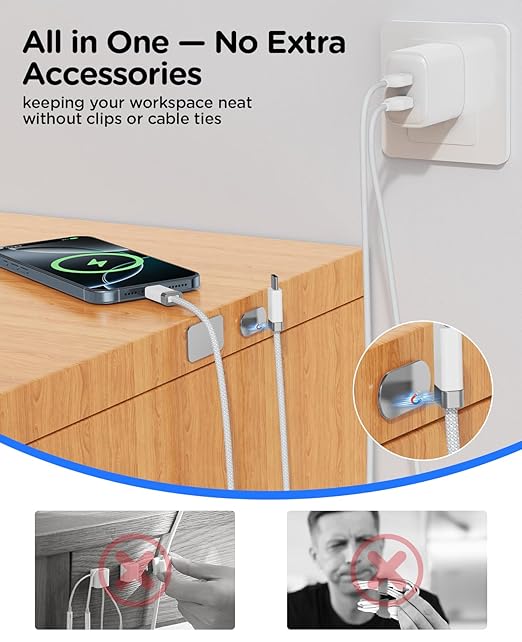StayCable 3.3FT USB A to USB C Cable with Built-in Magnetic Holder for Nightstand, Desk and Car, 3A Fast Charging Anti-Drop Cord with 2 Adhesive Metal Plates, Braid Type-C Data Cable for iPhone 17