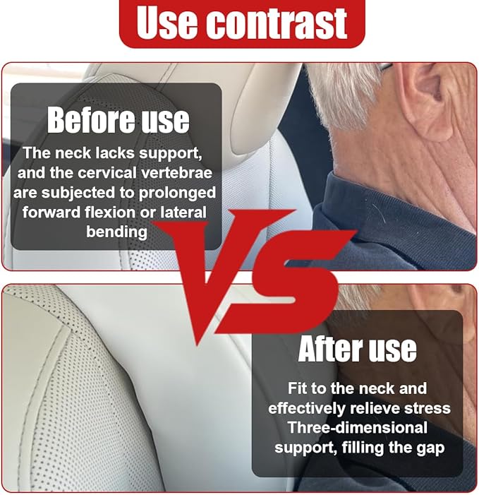 Car Neck Pillow, Memory Foam Ergonomic Auto Headrest Cushion Pillow, Relieve Driving Fatigue Car Neck Support Pillows, Comfortable Leather Vehicle Seat Pillows with Adjustable Strap (White)