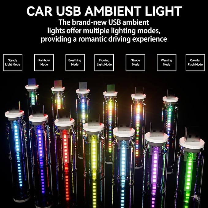 4 PCS USB Night Light, Touch Dimmable Mini USB LED Car Interior Ambient Lights, Portable Plug-in Glass Bottle Night Lamp for Car, Tent, Desk, Bedside(4RGB)