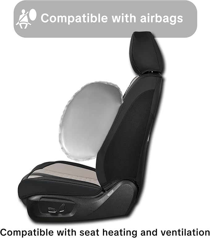 Universal Car Seat Covers, Black and Gray, Premium Nappa Leather, with Lumbar Support, Waterproof, Full Set, Non-Slip, Contoured Fit, Fits Most Vehicles, Upgraded Protection for Car Interiors