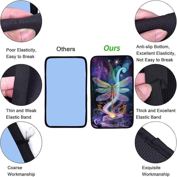 Car Armrest Cover Pads Universal Fashion Cute Auto Center Console Armrest Cover Pad with 2PCS Car Coasters Soft Waterproof Car Armrest Seat Protector for Women, Colorful Dragonfly