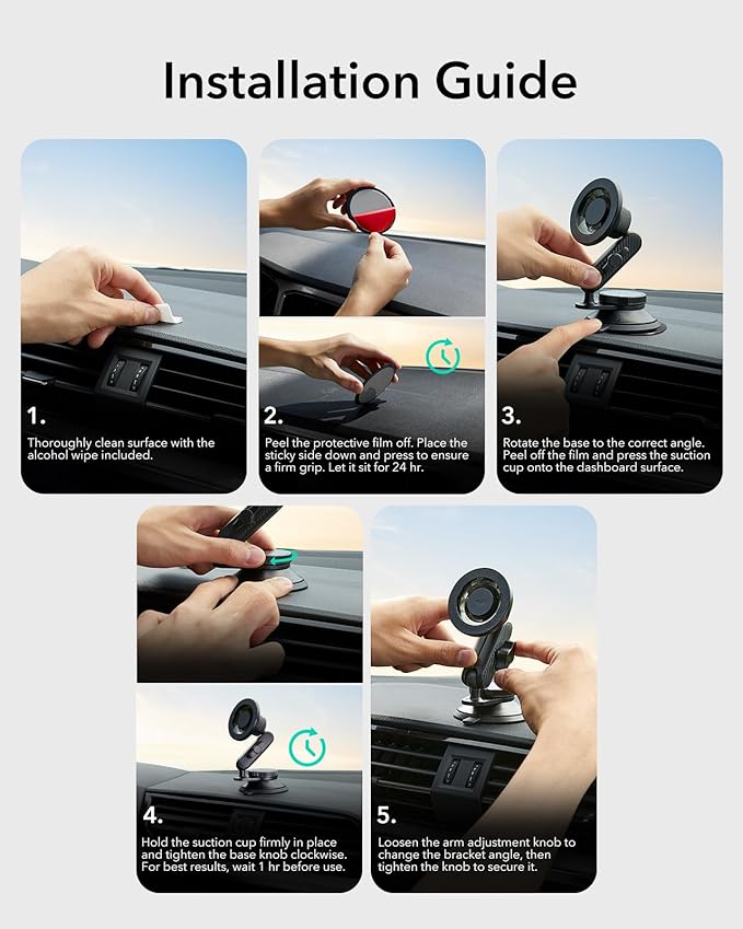 ESR OmniLock for MagSafe Car Mount, Vacuum Magnetic Car Mount, 360° Adjustable Car Magnetic Phone Holder,Suction Cup Phone Holders for Your Car,for iPhone 17e/17/16/15/14/13/12/Samsung,All Smartphones