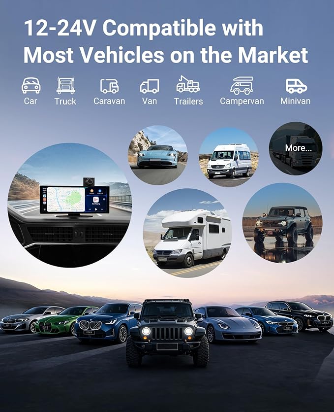 Wireless CarPlay and Android Auto 11.26-inch Touchscreen, 4K Dash Camera and 1080p Backup Camera, Universal Portable car Display, Equipped with 64G Memory Card