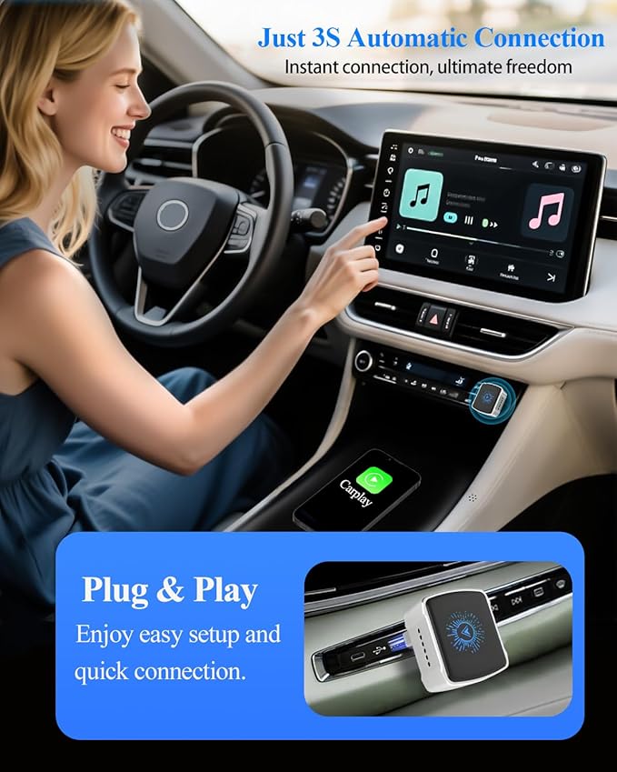 2-in-1 Wireless CarPlay & Android Auto Adapter,2026 Upgrade Auto Adapter Instant Wired to Wireless Conversion, Plug & Play, Mini & Stable with USB-C/Type-C, Compatible with iOS 10+ & Android 11+