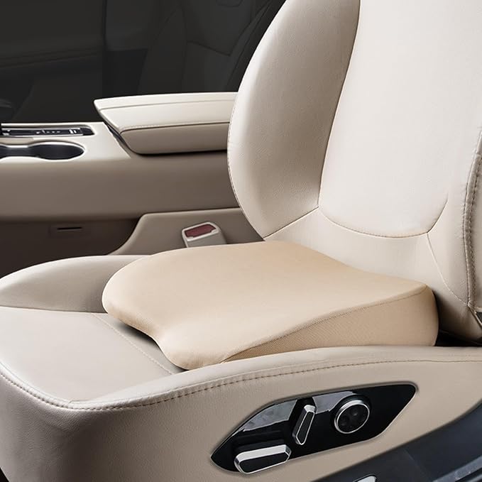 2 in 1 Wedge Car Cushions for Driving - Adult Booster Seat for Car to Raise Height - 3.5 Inches Memory Foam Driver Seat Cushion Lumbar Support for Car Truck Seat,Beige