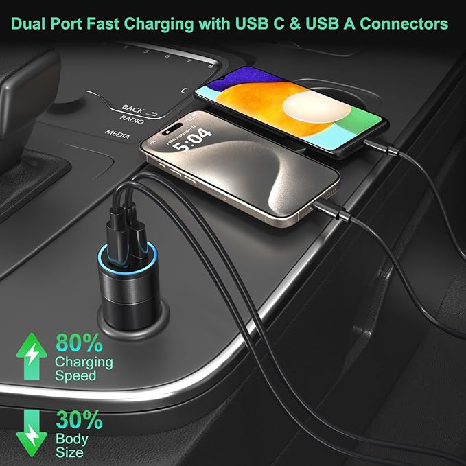 USB C Car Charger 5 Pack, Bangfun 36W Dual 12V USB C & USB A Car Charger Adapter QC+PD 3.0 Fast Charging Cigarette Lighter for iPhone 15 14 13 12 11 Pro Max,Samsung S24 S23 S22,Google Pixel, Android