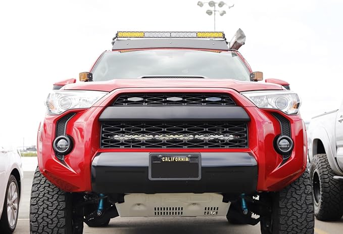 iJDMTOY 3pc Set Dark Smoked Lens Full LED Strip Front Grille Lighting Kit Compatible with 2014-up Toyota 4Runner, Includes (3) 24-SMD 2500K Amber LED Assy & Wiring Harness