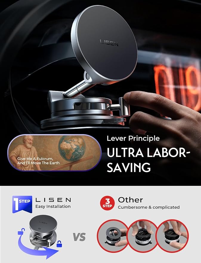 LISEN 15W Magsafe Car Mount Charger, Magnetic Wireless Car Charger, Suction Phone Mount, Vacuum Magnetic Phone Holder for Car Charger for iPhone 17 Pro Max 16 15 14 13 12, Samsung,Pixel, Gifts for Mom