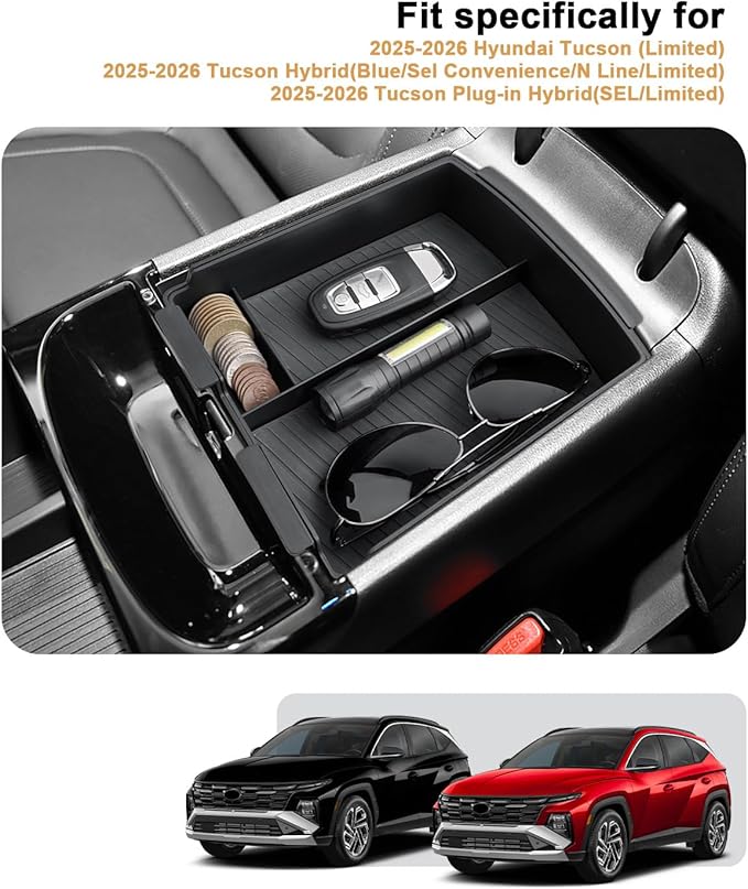 2026 Tucson Center Console Organizer - For 2025-2026 Hyundai Tucson(Limited)/Tucson Hybrid(Blue/SEL Convenience/N Line/Limited) Armrest Box Storage - ONLY Fit 2025-2026 Tucson With Electronic Shift
