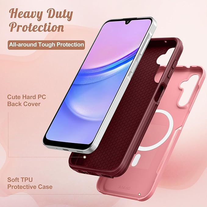 for Samsung Galaxy A14 5G Phone Case - Compatible with MagSafe Women Girls Cute Magnetic Protective Cover Girly Cat Flower Floral Heavy Duty Shockproof Design for Samsung Galaxy A14 5G Cases