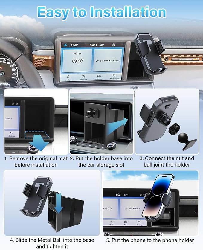 PZK Car Phone Holder for Ford Maverick 2022 2023 2024 Accessories Auto Lock Car Phone Mount with Cubby Insert Stroage Box Trunk Dash Mount Hands Free 360° Rotation