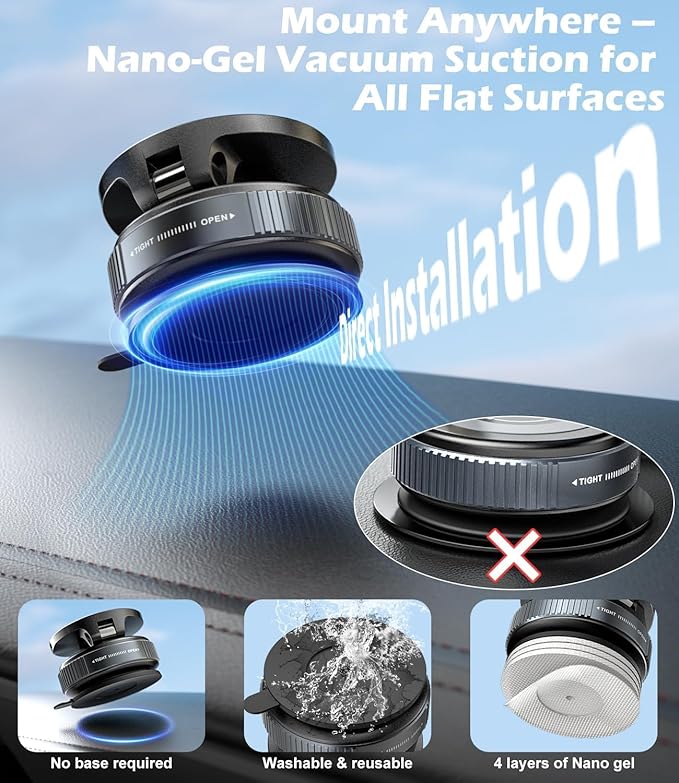 CloudValley 15W Fast Wireless Charger Car Phone Mount Charger with Type-C Fast Car Charger, Vacuum Suction Cup Magnetic Phone Holder Design for MagSafe iPhone 17 Pro Max 16-12 Series,Pixel 10 Pro XL