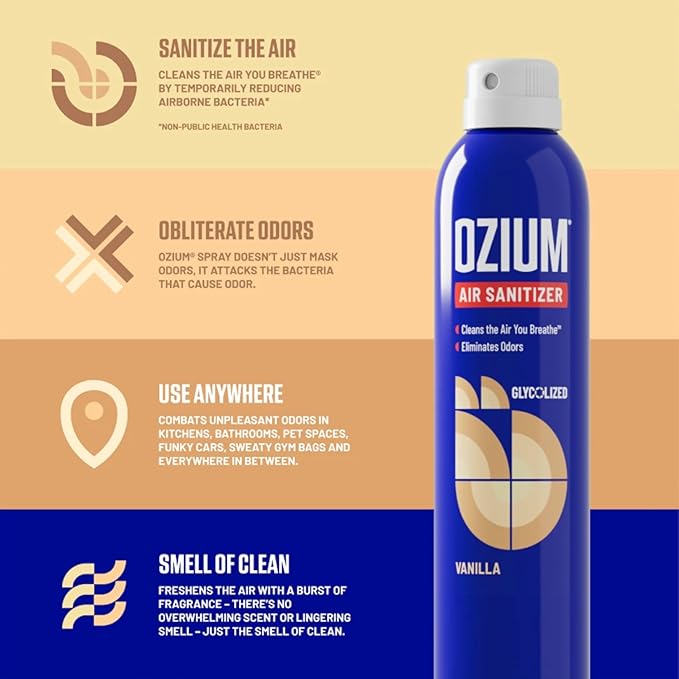Ozium 0.8 oz. Air Sanitizer & Odor Eliminator for Homes, Cars, Offices and More, Vanilla Scent