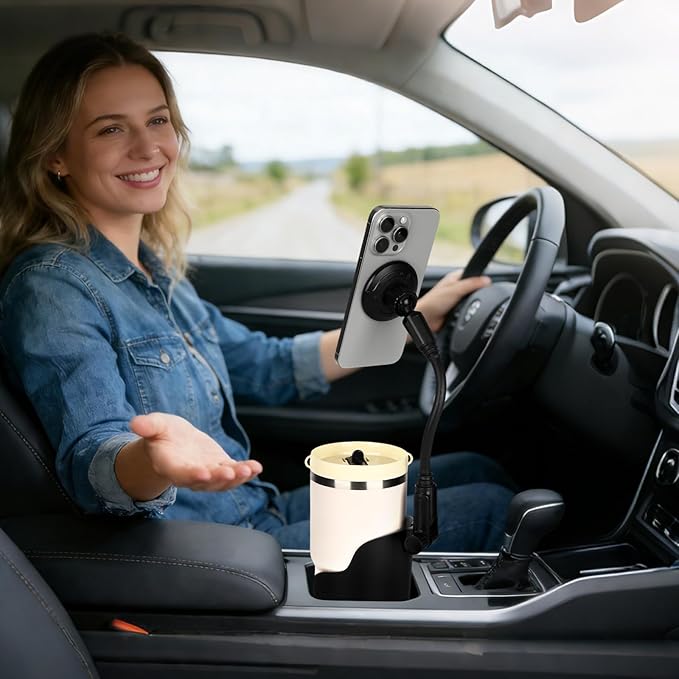Magnetic Cup Holder Phone Holder for Magsafe, 360° Adjustable Long Gooseneck & Powerful N54 Magnet Cell Phone Mount for Car Compatible with iPhone & Samsung & All Smartphones