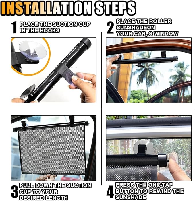 2PCS Car Window Shades for Baby, 18" x 20" Retractable Car Shades for Side Window with Suction Cups, Blocks Heat and UV Rays Glare Protection, Baby Auto Accessories for Vehicle House Office Window